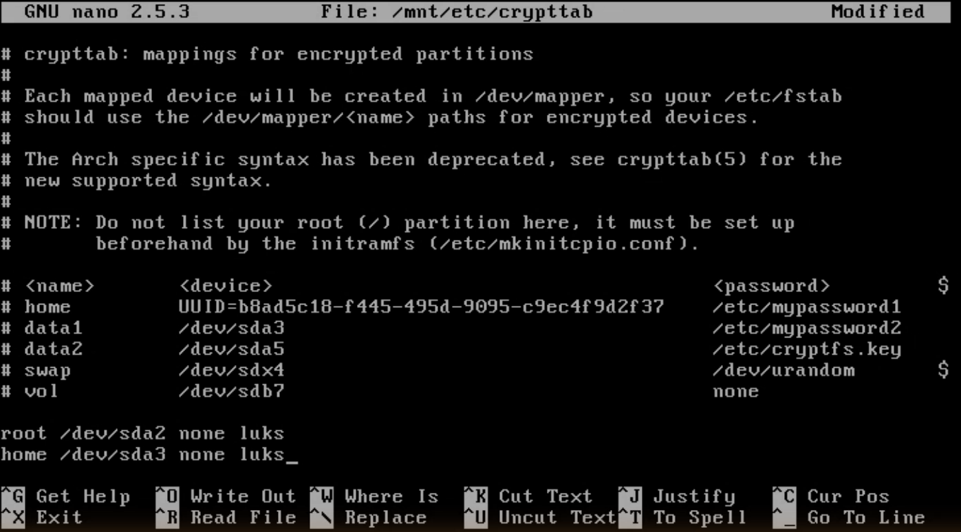 Crypttab en arch cifrado